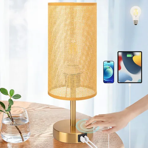 Vista 12 de Lámpara de escritorio Yarra-Decor con puerto USB, lámpara de mesa con control táctil de 3 niveles de brillo, lámpara de mesita redonda con pantalla