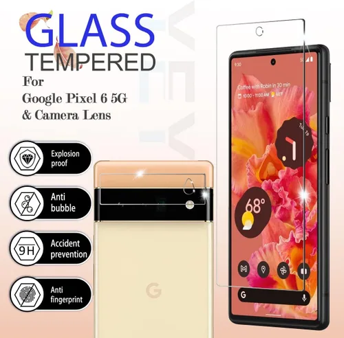 Vista 2 de Protector de pantalla para Google Pixel 6 5G + protectores de lente de cámara, [2+2 unidades] Protector de pantalla de vidrio templado de cobertura