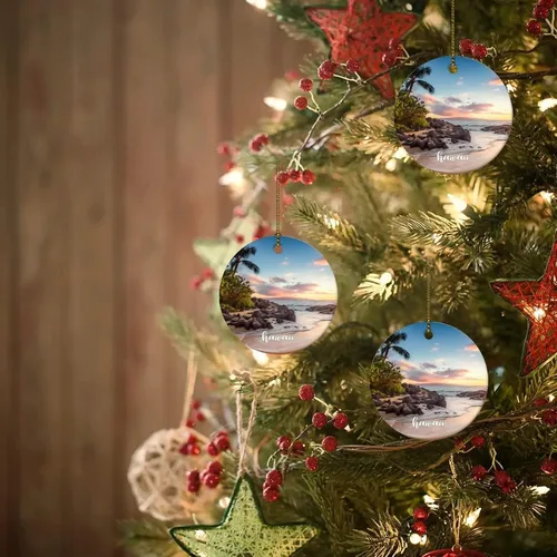 Vista 8 de Hawaii City Scene Building Cityscape Natural Landscape Decorative Ceramic Christmas Ornament for Xmas Tree Hanging Keepsake Holiday Ornaments