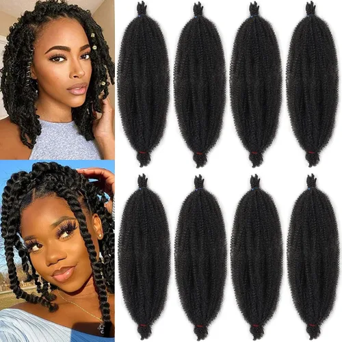 Vista 86 de Cabello de Envoltura Pre-Esponjado de 8 Pulgadas, 3 Paquetes, Cabello Afro Twist Pre-Separado Elástico para Locs, Cabello Afro Twist Negro Natural