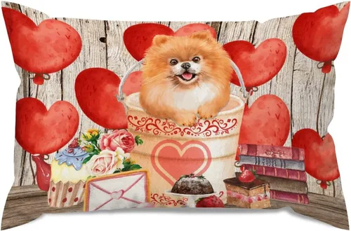 Vista 44 de Fundas de almohada lumbar con textura de madera rústica para perro en cubo, diseño de corazón rojo para el día de San Valentín, fundas de almohada