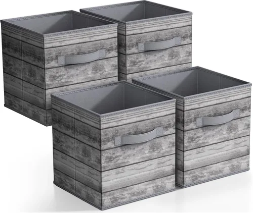 Vista 10 de Sorbus Cubos de almacenamiento de tela plegables – Cestas de organización plegables de 11 pulgadas con asa – 4 canicas negras para despensa Negro