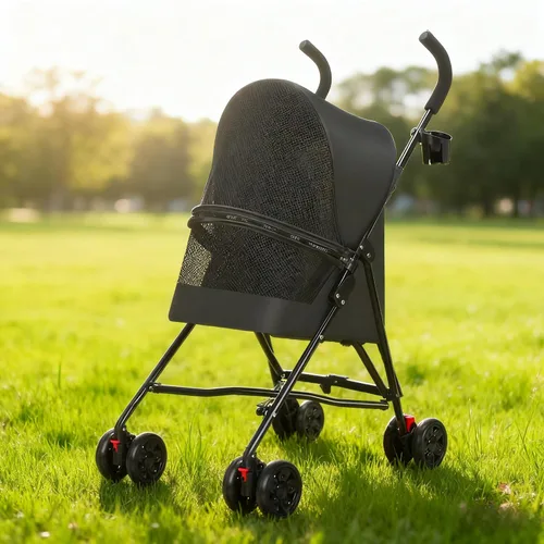 Vista 3 de Cochecito para mascotas para perros pequeños y gatos con ventilación de malla, diseño plegable ligero, portavasos