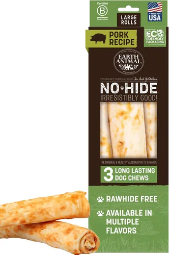 Vista 19 de Earth Animal No Hide Chews - Rollos masticables para perros grandes sin cuero crudo de larga duración, carne de res - 2 unidades Large Beef