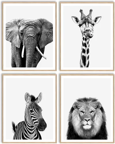 Vista 2 de 4 Piece Safari Zoo Animal Nursery Set, Neutral Wall Decor, Kids Bedroom, Children's Room Animal Print Collage 4 Piece Set, 11 x 14 inches each
