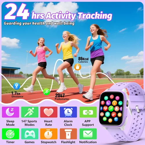 Vista 2 de Reloj para Niños con 140 Modos Deportivos, Rastreador de Fitness para Niños de 1.5", Reloj Inteligente para Niñas, No Requiere APPTeléfono, Monitor
