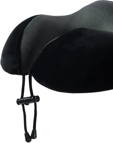 Vista 5 de Almohada de viaje de espuma viscoelástica, almohada para el cuello con soporte de cabeza de 360 grados, cómoda ideal para dormir en avión, Negro
