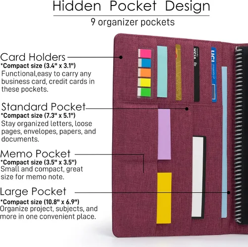Vista 3 de Funda tipo libro Kaitiaki compatible con Rocketbook Fusion, Panda, Everlast, de tela impermeable, organizador múltiple con asa para bolígrafo Fucsia