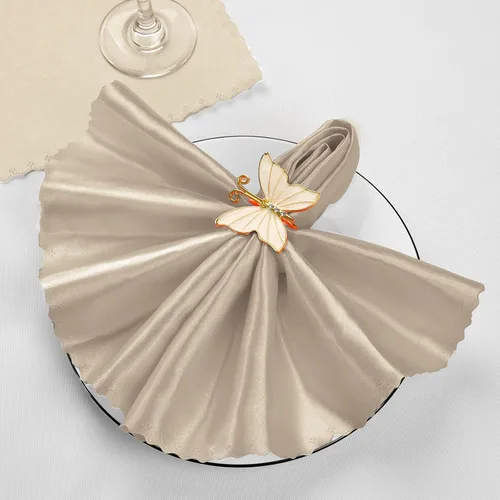 Vista 5 de SiinvdaBZX 60 servilletas de tela beige con bordes festoneados, 17 x 17 pulgadas, servilletas cuadradas de satén de poliéster suave y sedoso