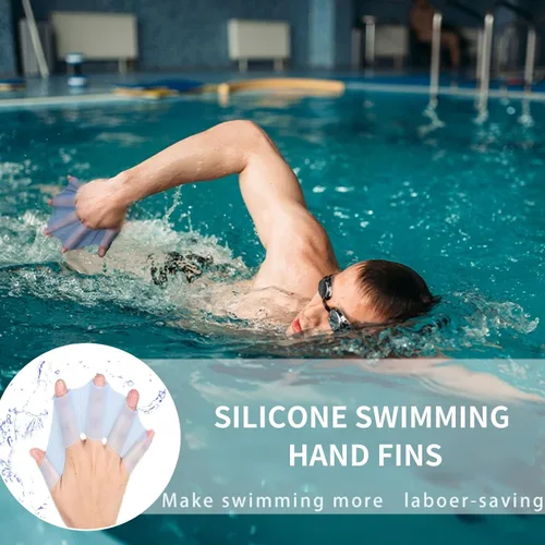 Vista 4 de 2 pares de guantes de natación de silicona aletas de natación aletas de engranaje palmeadas a mano palmera dedo rana tipo palmeada entrenamiento