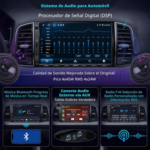 Vista 4 de A5L - Estéreo de auto doble DIN Android de 7 pulgadas con escáner OBD2, CarPlay inalámbrico y Android Auto, ecualizador de 24 bandas, DSP, conexión