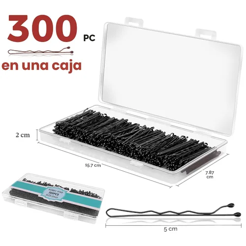 Vista 2 de 300 horquillas negras, horquillas para el cabello para mujeres, niñas y niños, pinzas para el cabello de ondas invisibles a granel con caja de Negro