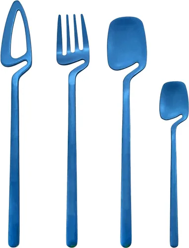 Vista 16 de Juego de cubiertos dorados mate, 20 piezas de cubiertos de acero inoxidable 304 colgantes para 4, juego de utensilios de cocina con acabado Oro