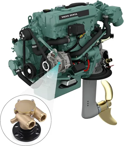 Vista 6 de Bomba de Agua Montada en Eje de Cigüeñal 857451 856513 841640 F6B-9 Para 1979-1993 Volvo Penta OMC V8 Johnson 10-24930-01 10248051 102494601 Marine