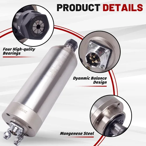 Vista 6 de RATTMMOTOR Motor de husillo refrigerado por agua de 2.2KW 110V 3.150 in, 24000RPM Motor de husillo de alta velocidad ER20 Collet 15A 400HZ