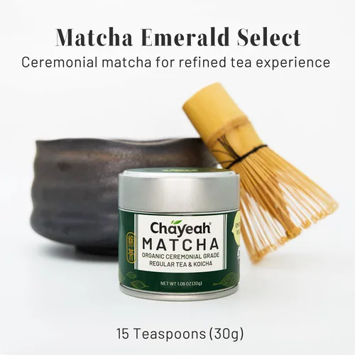 Vista 3 de CHAYEAH, Emerald Select Matcha, grado ceremonial orgánico, lata de 1.06 onzas Elevated First Harvest Ceremonial Matcha, USDA Organic, Crafted for