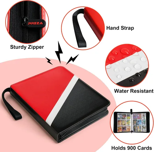 Vista 4 de PREZA Carpeta de tarjetas coleccionables – Carpeta de tarjetas de 9 bolsillos – Se adapta a 900 tarjetas – Carpeta de transporte de libros