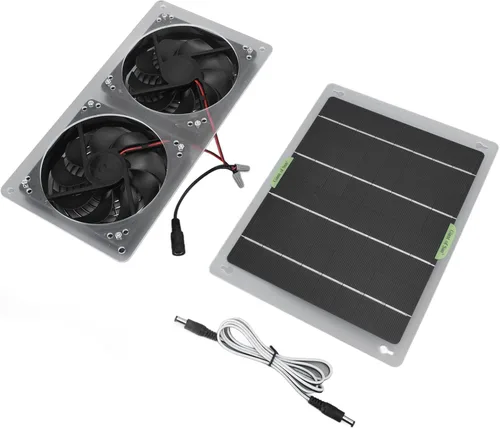 Vista 8 de Kit de ventilador solar 100 W 12 V ventilador de escape doble con panel solar para áticos pequeños gallineros invernaderos escape de ventana