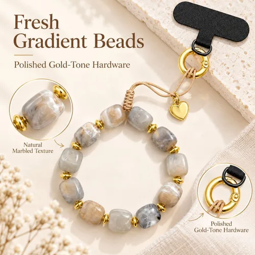 Vista 4 de Long tiantian Correa de pulsera para teléfono con cuentas y dije para A2:gray