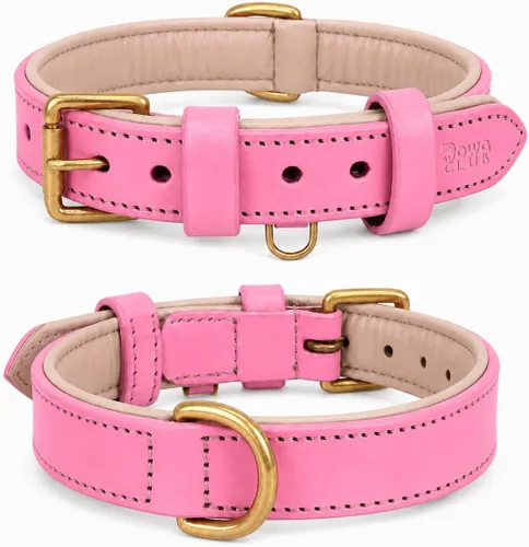 Vista 10 de DowgClub Collar de perro de cuero genuino, negro, pequeño, acolchado