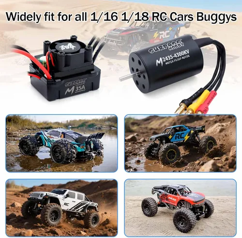 Vista 7 de SurpassHobby - Motor sin escobillas a control remoto ESC Combo impermeable 2435 4300KV motor sin escobillas y 35A ESC Combo Set para 1/16 coches