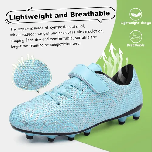 Vista 2 de GRESKY Tacos de fútbol para niños y niñas, zapatos de fútbol de césped para jóvenes, zapatos de fútbol AG