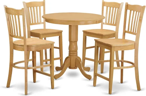 Vista 7 de East West Furniture JAGR3-OAK-W - Juego de mesa de comedor de 3 piezas de altura de encimera de cocina contiene una mesa redonda de madera con Roble