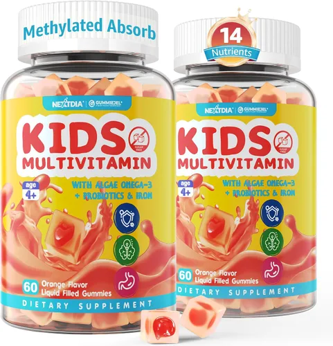 Vista 10 de Gomitas multivitamínicas para niños con hierro, sin azúcar, vitaminas diarias para niños + probióticos, Omega 3 de algas (EPA/DHA), A, C, D, metil