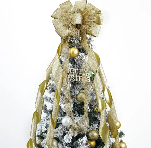 Vista 16 de MEEDEE Adorno Superior Azul para Árbol de Navidad de 12" de Ancho Lazos de Navidad con Purpurina Lazo de Cinta de Copo de Nieve Lazos Superiores