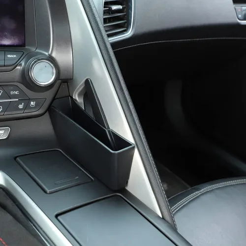 Vista 3 de Sekhyna Caja de almacenamiento lateral con panel de palanca de cambios de control, compatible con Corvette C7 Stingray 2014-2019 ABS negro, 1