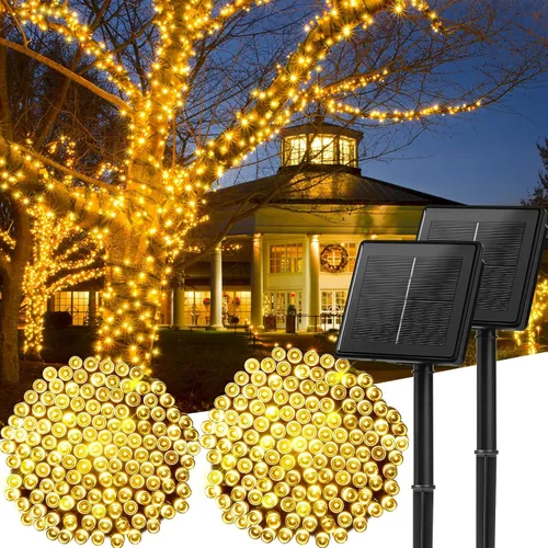 Vista 29 de Minetom Luces de Cadena Solares para Exteriores, 40 pies, 100 Luces LED de Cadena Alimentadas por Energía Solar con 8 Modos de Iluminación, Luces