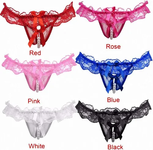 Vista 7 de Mujeres Perla Encaje Bowknot Cuentas Encaje Bragas Erótica Tanga Lencería Ropa