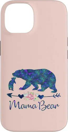 Vista 4 de Teal Blue Purple Floral Mama Bear and One Cub Light Pink Case for iPhone 17