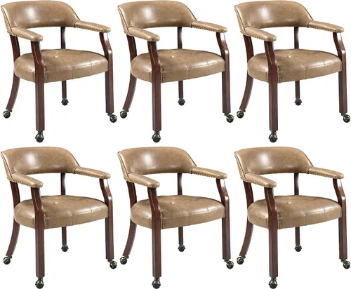 Vista 16 de Juego de 2 sillas de comedor con ruedas, poliuretano gris antiguo Gris (Antique Grey)