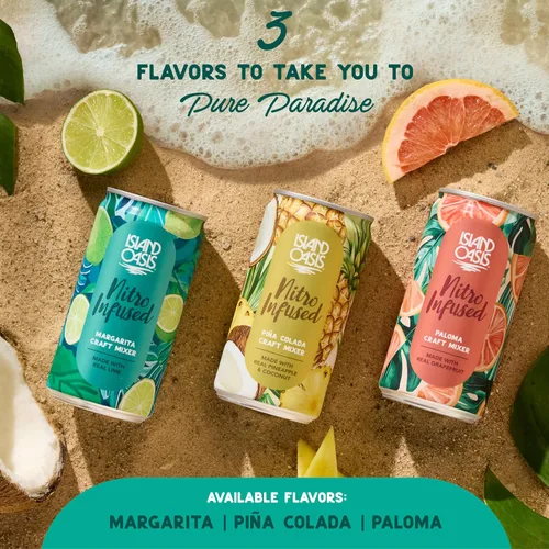 Vista 8 de Island Oasis - Mezclador artesanal de Margarita infundido con Nitro, 8.4 fl oz, paquete de 4, Mocktail de sabor natural y mezclador sin alcohol