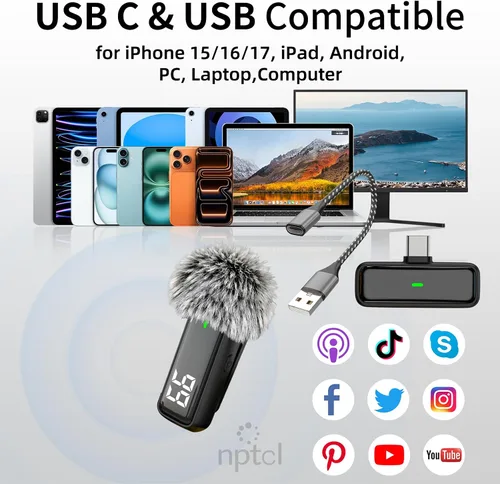 Vista 5 de Micrófono inalámbrico USB tipo C para iPhone 17/15/16 PC ordenador
