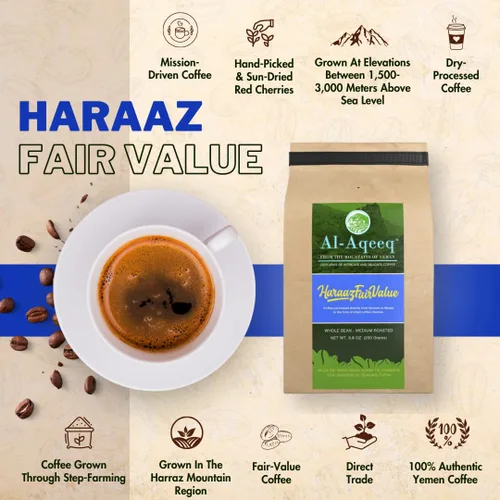 Vista 3 de Al-Aqeeq Café de grano entero de Yemen, región de Haraaz Café arábica orgánico especial Bajo en ácido, tostado medio Recién tostado, valor
