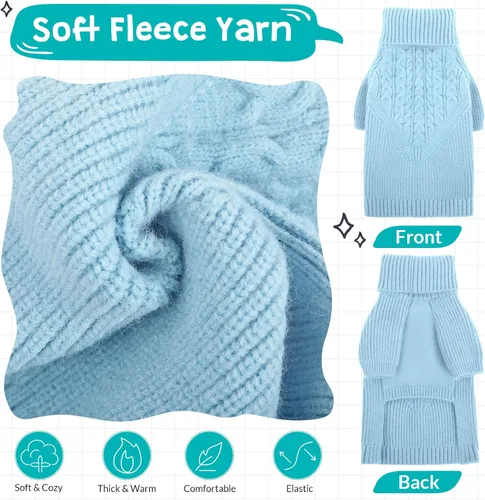 Vista 2 de Queenmore Suéter de invierno para cachorros – Suéter cálido de invierno para perros medianos y medianos, manga larga, cuello alto, azul, XS