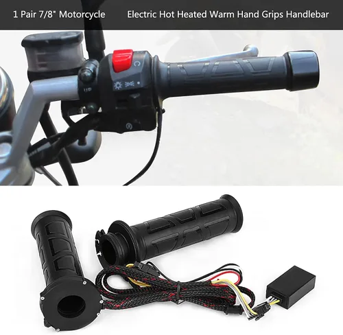 Vista 3 de Qiilu Empuñaduras eléctricas con calefacción para motocicleta, ajustable 0.866 in, negro, 12W-24W