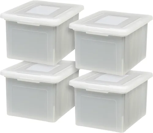Vista 17 de IRIS USA 3-Pack 35 Qt. Letter/Legal File Box with Lid, Clear/Blue Transparente/azul