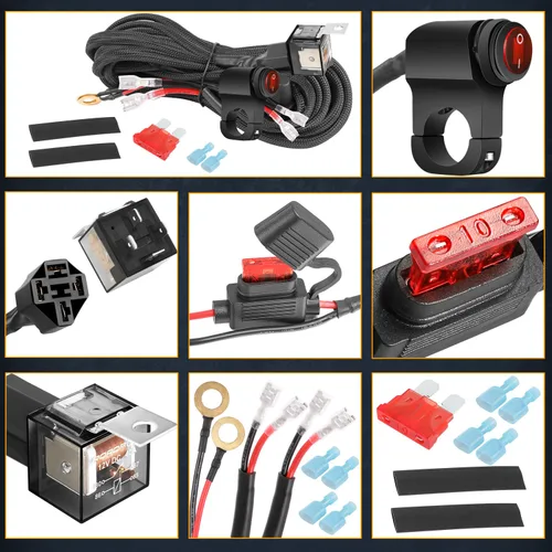 Vista 6 de Arnés de Cableado de 2 Conductores, Nirider Interruptor de Manillar de Motocicleta 12V Relé de 40A Fusible Arnés de Cableado de Nylon Kit