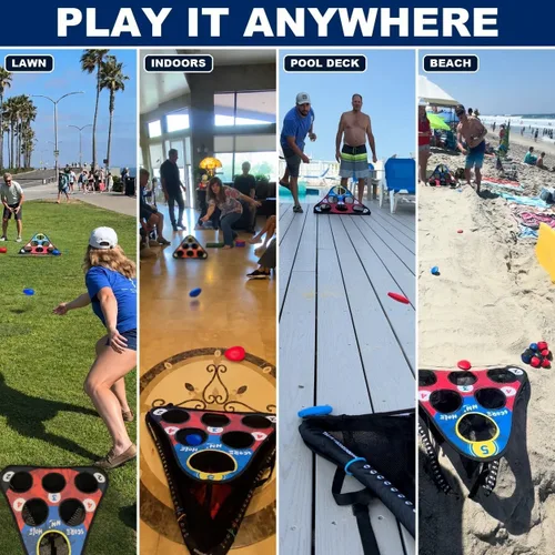 Vista 7 de SKIP NN' HOLE Original Fun Stonne Skipping Meets Pool Cornhole Game Floating for All Ages Fun Swimming Pool Game for Adults and Family Easy