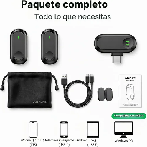 Vista 7 de Mini micrófono inalámbrico para iPhone Android, mini micrófono para grabación de video, micrófono profesional de solapa Plug & Play con reducción