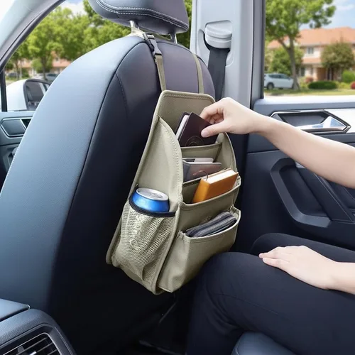 Vista 3 de Viaviat Organizador de asiento delantero para tapicería de automóvil, bolsa de almacenamiento de cuero para asiento de pasajero, organizador grande