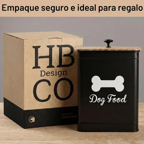 Vista 8 de Contenedor de comida de metal para perros de 5 a 7 libras, 25 tazas con tapa de bambú hermética, mango de metal Negro: Hueso