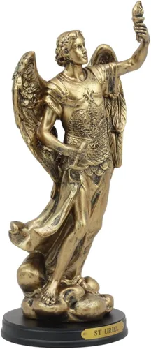 Vista 5 de Ebros - Estatua de arcángel de la iglesia católica Uriel de 8 pulgadas de alto, figura de San Uriel el Arcángel con placa de nombre de latón y base