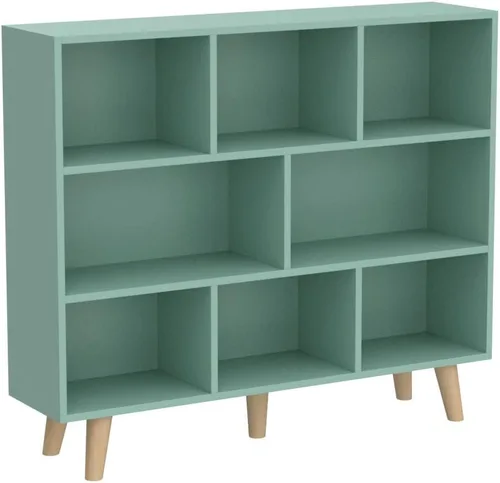 Vista 17 de IOTXY - Estantería de madera con espacios abiertos, 3 niveles, con patas, 5 cubos, color azul brillante Nordic Minimalist Style, MDF