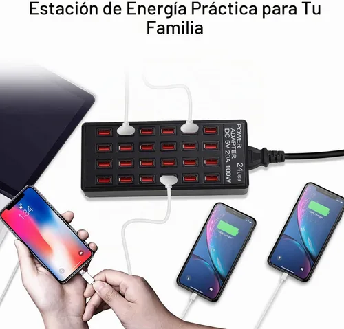 Vista 4 de Estación de carga USB de 24 puertos de 100 vatios (20 A), cargador rápido de escritorio para el hogar, múltiples cargadores, adecuado para hoteles