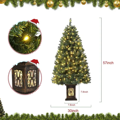 Vista 2 de GarveeHome Árbol de Navidad artificial de fibra óptica de 4.5 pies, árbol de Navidad artificial en maceta preiluminado con 300 luces LED, 8 modos