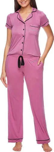 Vista 7 de bebe Conjunto de pijama de dama de honor de 2 piezas para mujer, camisa y pantalones de manga corta con botones Negro 24